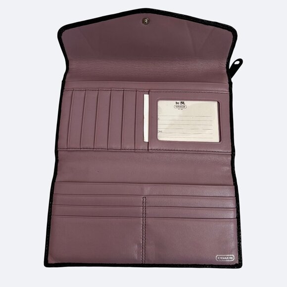 Coach Madison OP Art Sateen Checkbook Leather Wallet SV/BLACK Signature - Picture 2 of 10